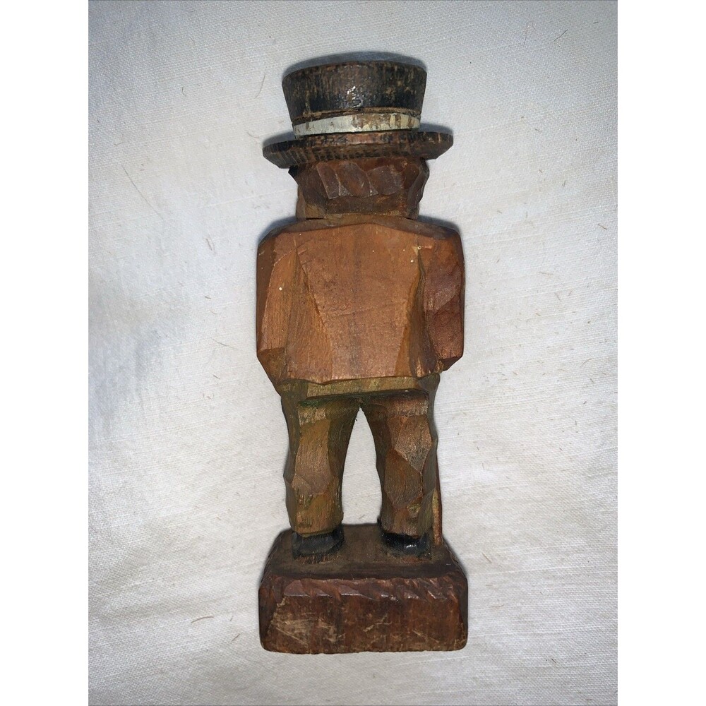 Vintage Hand Carved Wooden Man FolkArt Villager Figurine Top Hat Cane ANRI Style - Picture 5 of 16